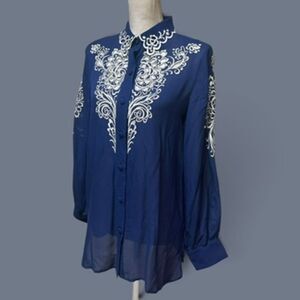 Vintage Bob Mackie Wearable Art Silk Blouse XS Embroidered Cutwork 90s